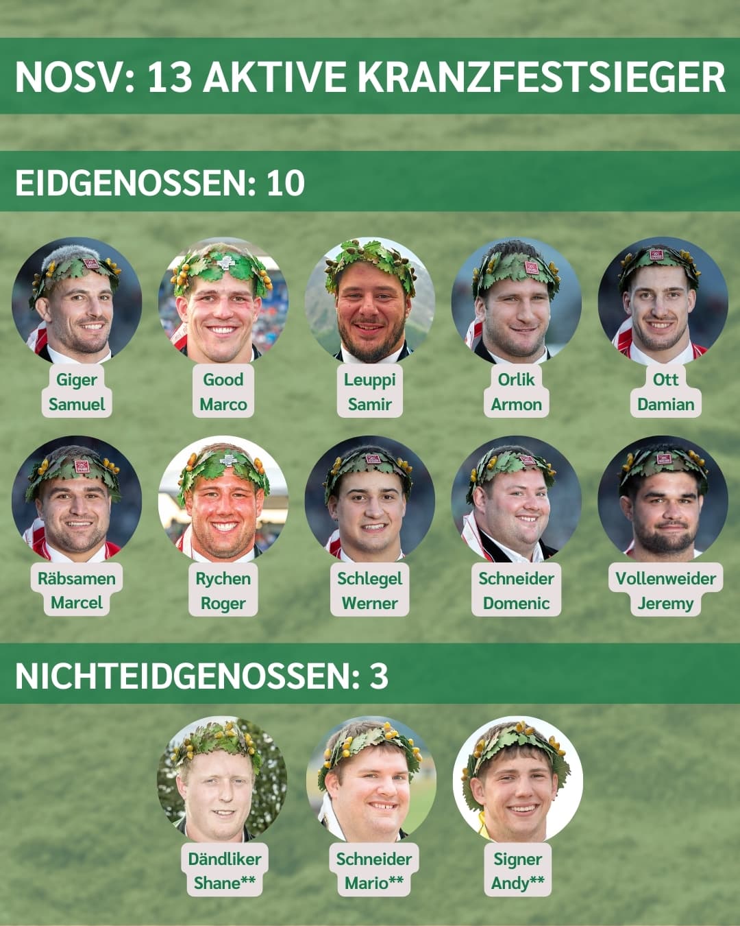 Die elf aktiven Nordostschweizer Kranzfestsieger.